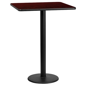 30" Square Bar Table - Mahogany, Black, Round Pedestal Base 