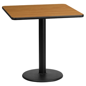 24" Square Dining Table - Black, Natural, 18" Round Pedestal Base 