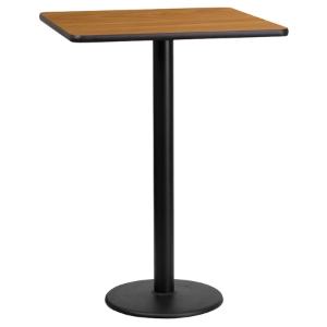 24" Square Bar Table - Black, Natural, 18" Round Pedestal Base 