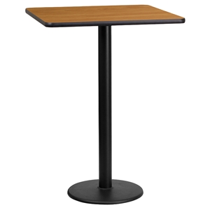 24" Square Bar Table - Black, Natural, 18" Round Pedestal Base 