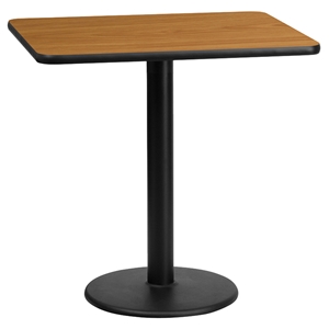 24" x 30" Rectangular Dining Table - Black, Natural, Round Pedestal Base 