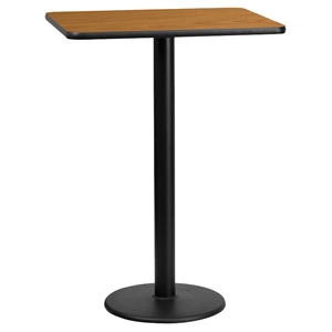 24" x 30" Rectangular Bar Table - Black, Natural, Round Pedestal Base 