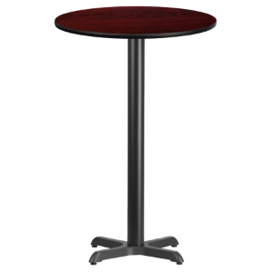24" Round Bar Table - Mahogany Top, 22" Black Pedestal Base 