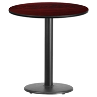 24" Round Dining Table - Mahogany Top, 18" Black Pedestal Base