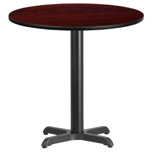 30" Round Dining Table - Mahogany Top, Black Pedestal Base 