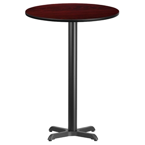 30" Round Bar Table - Mahogany Top, Black Pedestal Base 