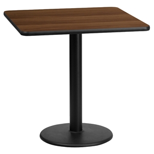 24" Square Dining Table - Black, Walnut, 18" Round Pedestal Base 