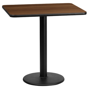 24" x 30" Rectangular Dining Table - Black, Walnut, 18" Round Pedestal Base 