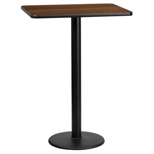 24" x 30" Rectangular Bar Table - Black, Walnut, Round Pedestal Base 