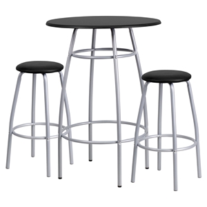3 Pieces Bar Height Table and Stool Set - Black, Swivel 