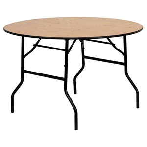 48" Round Wood Banquet Table - Folding, Natural 