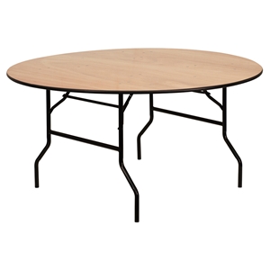 60" Round Wood Banquet Table - Folding, Natural 