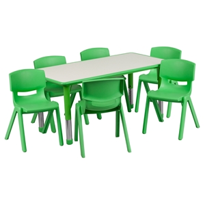 7 Pieces Rectangular Activity Table Set - Height Adjustable, Green, Gray 