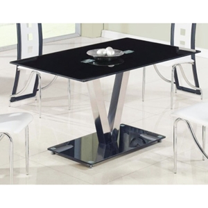 Kiara Dining Table - Black Glass, Stainless Steel Legs 