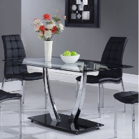 Camila Dining Table - Chrome Legs, Glass Top, Black Base