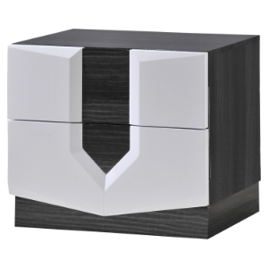 Hudson Nightstand in High Gloss Zebra Gray and White 