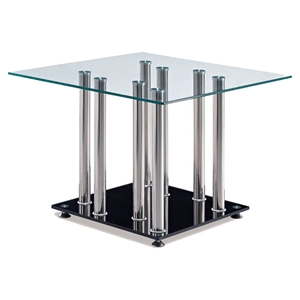Aubrey End Table, Clear/Black/Stainless Steel 