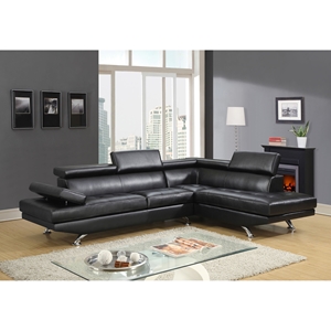 Leslie Bonded Leather Sectional Sofa in Black 