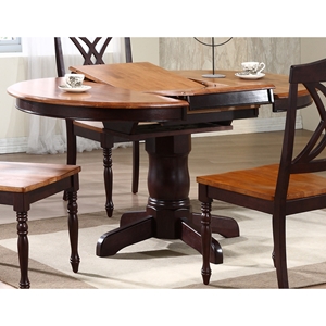 Cyrus Extending Dining Table - Round Top, Pedestal Base, Two Tone 
