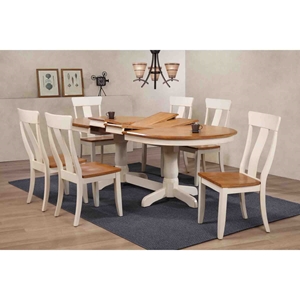 7 Pieces Oval Dining Set - Panel Back, Wood Seat, Caramel and Biscotti 