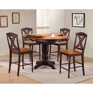 5 Pieces Counter Dining Set - Butterfly Back, Wood Seat, Whiskey and Mocha 