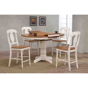 5 Pieces Counter Dining Set - Poleon Back, Wood Seat, Caramel and Biscotti 