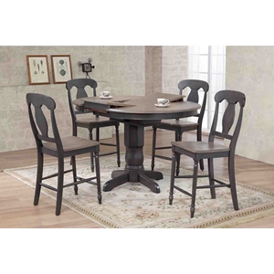 5 Pieces Counter Dining Set - Poleon Back, Wood Seat, Gray Stone and Black Stone 