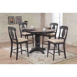 5 Pieces Counter Dining Set - Poleon Back, Padded Seat, Gray Stone and Black Stone 