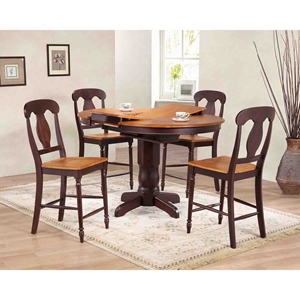 5 Pieces Counter Dining Set - Poleon Back, Wood Seat, Whiskey and Mocha 