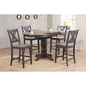 5 Pieces Counter Dining Set - Double X-Back, Gray Stone and Black Stone 