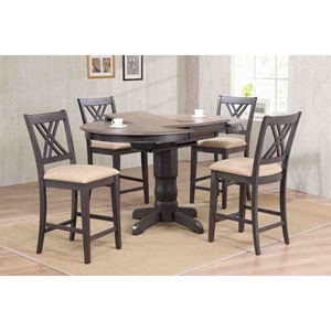 5 Pieces Counter Dining Set - Double X-Back, Padded Seat, Gray Stone and Black Stone 