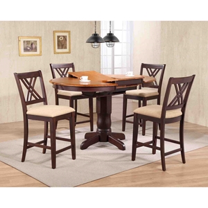 5 Pieces Counter Dining Set - Double X-Back, Padded Seat, Whiskey and Mocha 