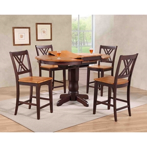 5 Pieces Counter Dining Set - Double X-Back, Whiskey and Mocha 