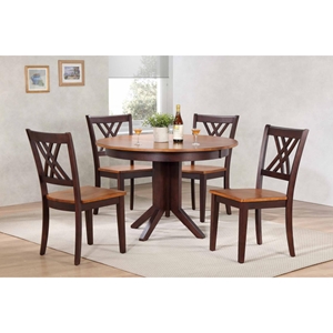 5 Pieces Contemporary Dining Set - Double X-Back, Wood Seat, Whiskey and Mocha 