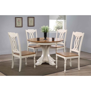 5 Pieces Deco Dining Set - Traditional Back, Wood Seat, Caramel and Biscotti 
