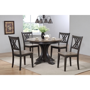 5 Pieces Deco Dining Set - Double X-Back, Wood Seat, Gray Stone and Black Stone 