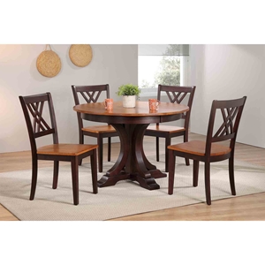 5 Pieces Deco Dining Set - Double X-Back, Wood Seat, Whiskey and Mocha 