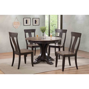 5 Pieces Deco Dining Set - Panel Back, Wood Seat, Gray Stone and Black Stone 