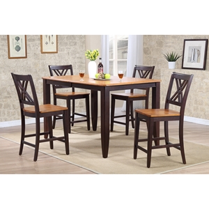 5-Piece Counter Dining Set - Wood Seat, Double X-Back, Whiskey and Mocha 