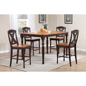 5-Piece Counter Dining Set - Wood Seat, Butterfly Back, Whiskey and Mocha 