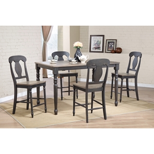 5-Piece Napoleon Back Counter Dining Set - Wood Seat, Gray and Black 