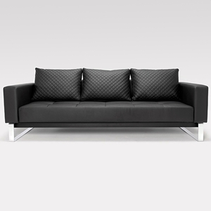 Cassius Deluxe Sofa Bed - Full Size, Sled Legs, Black Leather Look 