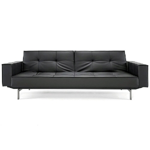 Splitback Deluxe Track Arm Sofa - Convertible, Steel Legs, Black 