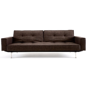 Splitback Deluxe Track Arm Sofa - Convertible, Steel Legs, Brown 