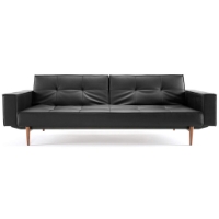 Splitback Deluxe Track Arm Sofa - Convertible, Wood Legs, Black