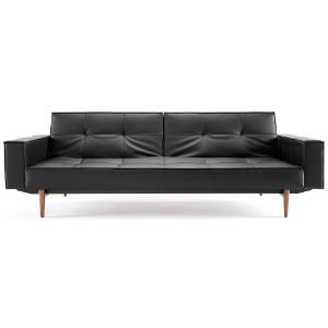 Splitback Deluxe Track Arm Sofa - Convertible, Wood Legs, Black 