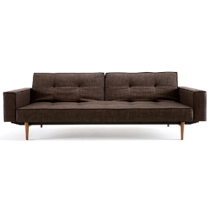 Splitback Deluxe Track Arm Sofa - Convertible, Wood Legs, Brown 