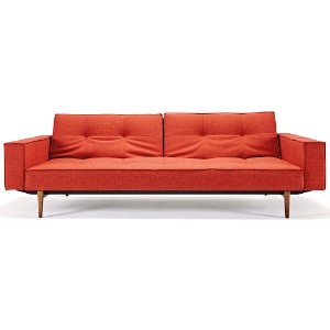 Splitback Deluxe Track Arm Sofa - Convertible, Wood Legs, Orange 