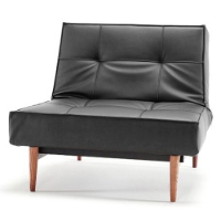 Splitback Deluxe Convertible Chair - Wood Legs, Black Leather Look