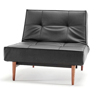 Splitback Deluxe Convertible Chair - Wood Legs, Black Leather Look 
